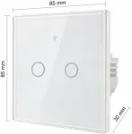 QOLTEC 52716 Smart Touch 2-Gang Light Switch | Wi-Fi | Timer | Tuya | Smart Life | Tempered Glass | White