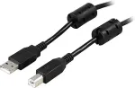 DELTACO USB 2.0 kaabel A-t&uuml;&uuml;pi isane - B-t&uuml;&uuml;pi isane 5m, ferriits&uuml;damikud, must