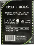 DSDTOOLS Pikad 3/8" kuusnurkse otsikuga padrunv&otilde;tmete komplekt sf&auml;&auml;rilise otsaga, 8 tk DS1220