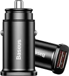 Baseus Autolaadija adapter 30W 2x USB juhtmele, QC3.0 kiirlaadimine, must,