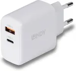 Lindy Charger 65 Watt USB-A & C GaN Charger (white, 1x USB-A, 1x USB-C PD 3.0, GaN, PPS)