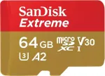 M&auml;lukaart SANDISK Extreme microSDXC 64GB + SD Adapter + 1 year RescuePRO Deluxe up to 170MB/s & 80MB/s Read/Write speeds A2 C10 V30 UHS-I U3