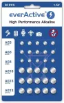 EverActive Mini alkaline battery Set 10 x G3 / LR41, 5 x G4 / LR626, 5 x G10 / LR1130, 10 x G13 / LR1154