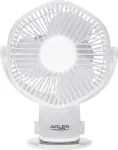 Ventilaator Adler Rechargeable fan with clip | AD 7335 | Table Fan | 6 W | Diameter 12.7 cm | Number of speeds 3 | Oscillation | White