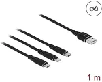 DELOCK USB Ladekabel 3 in 1 Typ-A zu Lightning&trade; / Micro USB / USB Type-C&trade; 1 m schwarz