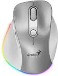 Hiir Genius Ergo 9000S Pro/Ergonomick&aacute;/Optick&aacute;/Pro prav&aacute;ky/2 400 DPI/USB+BT/Stř&iacute;brn&aacute;