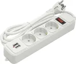Noname Extension cord 1.8m, 3 sockets + 2 USB, with switch