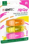 M&auml;lukaart Emtec C410 Neon USB flash drive 8 GB USB Type-A 2.0 Orange, Pink, Yellow