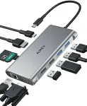 Aukey Hub USB-C CB-C89 Aluminium | 10w1 | RJ45 Ethernet 10/100/1000Mbps | 4xUSB | HDMI 4k@30Hz | SD i microSD | USB-C Power Delivery 100W