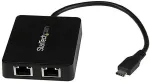 StarTech.com USB-C auf Dual-Gigabit Ethernet Adapter mit USB (Typ-A) Anschluss - USB Type-C Gigabit Netzwerk Adapter - Netzwerkadapter - USB Type-C - Gigabit Ethernet + USB3.0 (US1GC301AU2R)