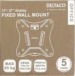DELTACO kontor, fikseeritud sein, 13 "-27", 25 kg, 75x75-100x100