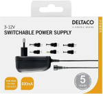 DELTACO l&uuml;litatav toiteallikas 100-240 V, 3-12 V, 600 mAh, 6 n&auml;pun&auml;idet