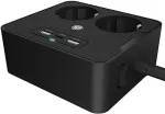 ICY BOX Steckdosenleiste Doppelsteckdose + 2x USB-Port Black