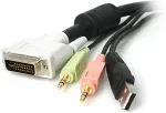 Startech .com 4-in-1 USB DVI KVM Kabel mit Audio und Mikrofon - Tastatur-/Video-/Maus-/Audioverl&auml;ngerungskabel - USB Typ A, 4-polig, Mini-Phone Stereo 3,5 mm, DVI-I - Mini-Phone Stereo 3,5 mm, USB Typ B, 4-polig, DVI-I - 1,8m - Schwarz - f&uuml;r P/N: SV2 ...