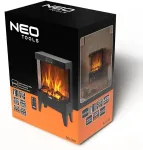 NEO TOOLS Electric Fireplace 2000 W, 3D Flame Effect, Thermostat, Black