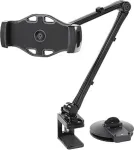 DELTACO 2 in 1 Smartphone and tablet stand with suction cup, 4"-12,", C-Clamp, 360 degree rotation IMP black / ARM-252