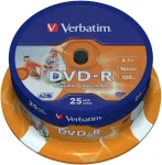 Toorikud VERBATIM 1x25 DVD-R 4,7GB 16x Speed, wide printable