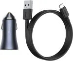 Baseus Autolaadija 40W USB-C kaabliga (adapter 2x USB 20W + kaabel USB-C 1m), QC3.0 kiirlaadimine, must/hall,