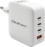 QOLTEC 140W GaN Wall Charger | 5-20V | 2.5-5A | 3 x USB-C PD | 1 x USB QC 3.0 | White
