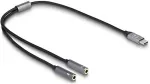 DeLOCK Headset Adapter USB Type-C&trade; Stecker DAC 24 Bit / 96 kHz Hi-Res zu 2 x 3,5 mm 3 Pin Klinkenbuchse