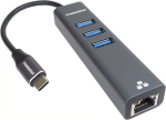 PREMIUMCORD USB-C to Gigabit 10/100/1000Mbps Adapter +3x USB3.0 Connectors ku31ether04 (8592220023812)