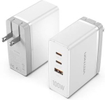 Vention 3-Port USB (C+C+A) GaN Charger (100W/100W/30W) EU-Plug White