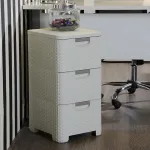 CURVER Rattan 206314 Storage Unit with 3 &times; 14 L Drawers, Cream