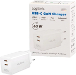 Logilink USB-C charger, 65 W, GaN, 2-port, 2x USB-C (PD 3.0/QC 4.0), White
