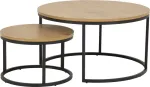 Home4you Diivanilauad 2tk SPIRO D50xH33cm, D80xH45cm, tamm, tamme imitatsiooniga melamiinplaat, pulberv&auml;rvitud matt must metall