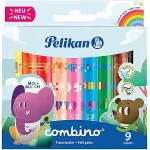 Pelikan viltpliiats, combino, j&auml;medad, loomapiltidega, 9 v&auml;rvi
