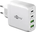 Goobay USB-C multiport quick charger, PD, GaN, 68 watts (white, 2x USB-C, 2x USB-A, Power Delivery, QuickCharge)