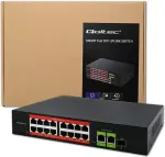 QOLTEC Przełącznik sieciowy SWITCH Fast Ethernet PoE | 16x RJ45 10/100 Mb/s | 2x RJ45 Uplink 1000 Mb/s | 1x SFP 1000 Mb/s