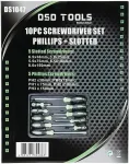 DSDTOOLS 10-osaline kruvikeerajate komplekt: rist- ja lamedate otsikutega DS1047