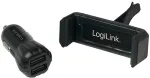 LOGILINK USB Car Charger Set, 2port Charger + holder