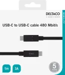 DELTACO USB 2.0 kaabel, t&uuml;&uuml;p C - t&uuml;&uuml;p C, 1m, must