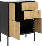Home4you Kummut SEAFORD 80x40xH103cm, 2 sahtliga, raam: MDF, lakitud must matt, 3 ust: lamineeritud kattega m&ouml;&ouml;bliplaat