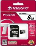 M&auml;lukaart TRANSCEND SD microSD Card 8GB SDHC Class10 w/adapter