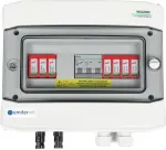 EMITER Switchgear attached DCAC hermetic IP65 EMITTER with Dehn 1000V type 2 DC surge arrester, 1 x PV string, 1 x MPPT // og. AC Dehn type 2, 20A 3-F