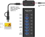 DELOCK 7 Port USB Hub mit 4 Ports 10 Gbps und 4 Schnellladeports 5 Gbps mit Schalter und Beleuchtung