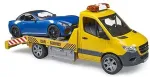 BRUDER MB Sprinter car transporter with light & sound module, model vehicle (orange/blue, incl. Roadster)