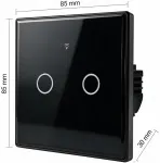 QOLTEC 52712 Smart Touch 2-Gang Light Switch | Wi-Fi | Timer | Tuya | Smart Life | Tempered Glass | Black
