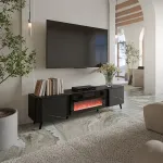 Cama MEBLE Cama RTV cabinet Volare 200 x 39 x 49 cm black/san sebastian + fireplace