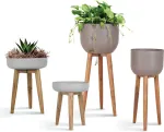 Home4you Lillepott SANDSTONE puidust jalgadega D39xH51cm, hall