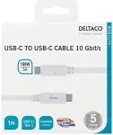 DELTACO USBC USBC kaabel 1 m USB 3.1 Gen 2 Emarker kiibistik valge