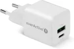 EverActive PHONE CHARGER GAN 1X US B, 1X USB-C 20W WHITE