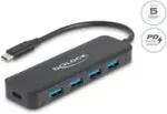 DELOCK USB Type-C Hub 4 Port USB 3.2 Gen 1mit Power Delivery 85 Watt