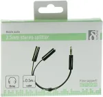 DELTACO Adapter 3.5mm M - 2x3.5mm F,0.1m,must painduv / AUD-200