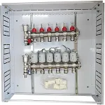 Noname Heating Manifold 6 Loops with Thermal Actuators NC AC230V and Flow Meters