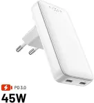 Fixed Slim Traveller 2xUSB-C Travel Charger with world adapters, GaN, 45W | White