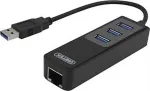 DELTACO USB 3.0 Network Adapter , 10/100 / 1000Mbps , 1xRJ45, 1xUSB3.0 Type A ha, 3x USB3.0 Type A ho, black USB3-GIGA3